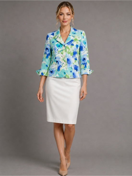 Evan Picone Dresses & Skirts - Evan Picone Floral Skirt Suit | Size 8 | Watercolor Jacket & White Skirt Set